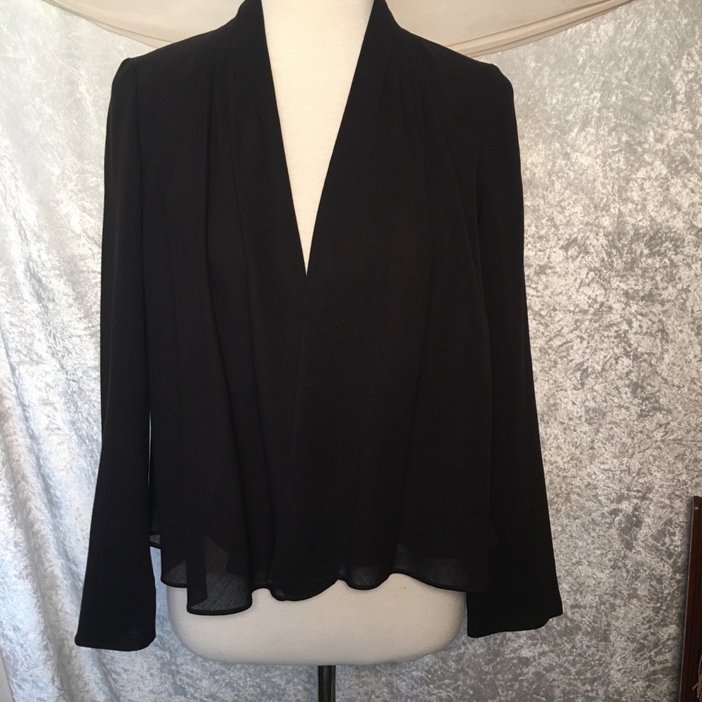 Anne Klein Black Silk and wool Cropped Bolero open blazer Size 4P